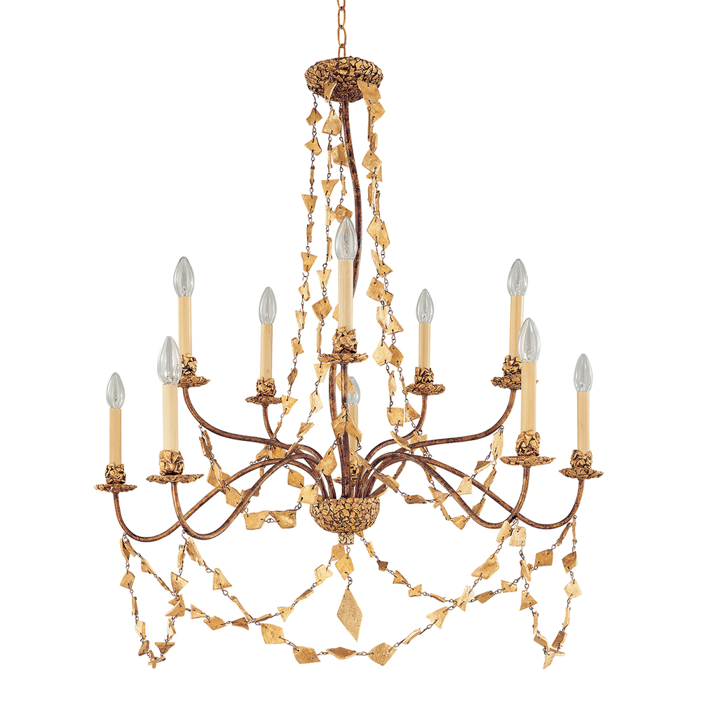 Mosaic 10 Light Antique Inspired Two-Tier Gold Chandelier