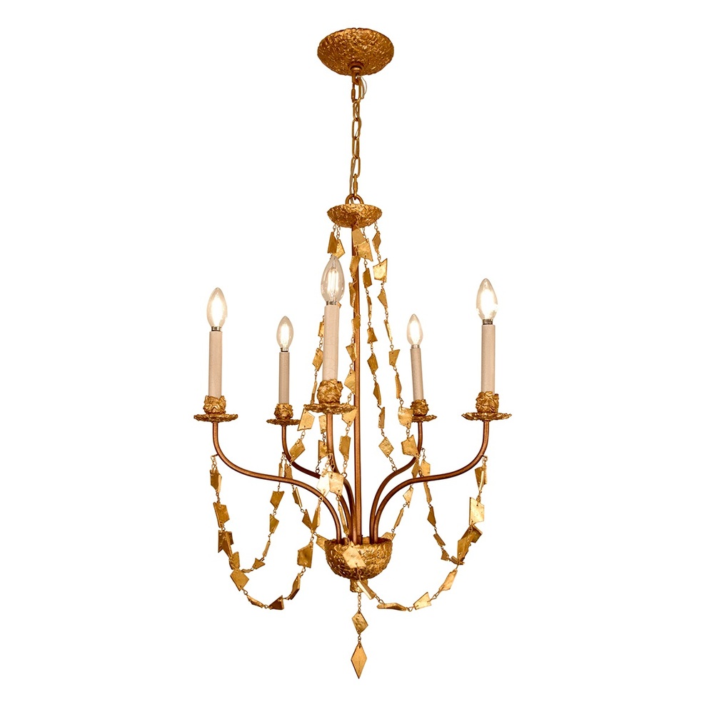 Mosaic 5 Light Mini Chandelier in Antique Gold