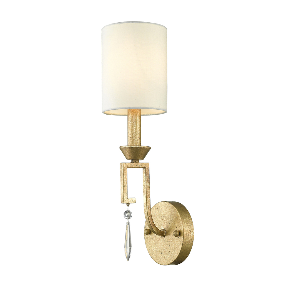 Lemuria Small Sconce with White Drum Shade and Crystal Accent in Warm Gold