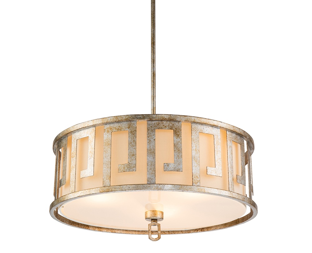 Lemuria 3 Light Duo-Mount Large Pendant - Distressed Gold, Ivory Shade