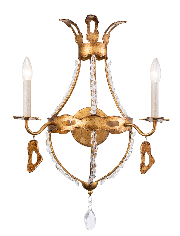 Monteleone 2 Light Sconce in Gold Leaf with Crystal Beading