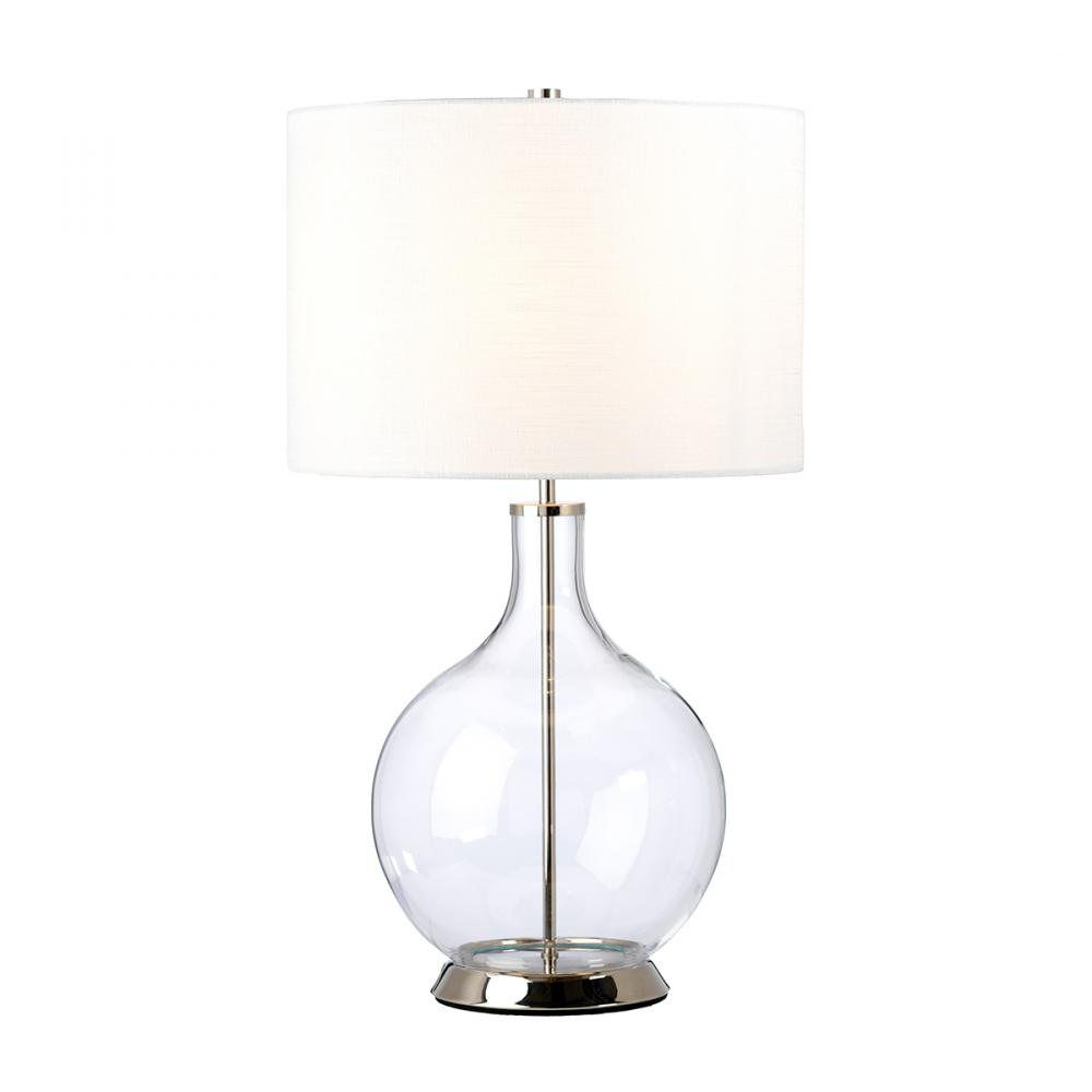 Orb 1 Light Table Lamp - Clear Glass - Polished Nickel with White Shade
