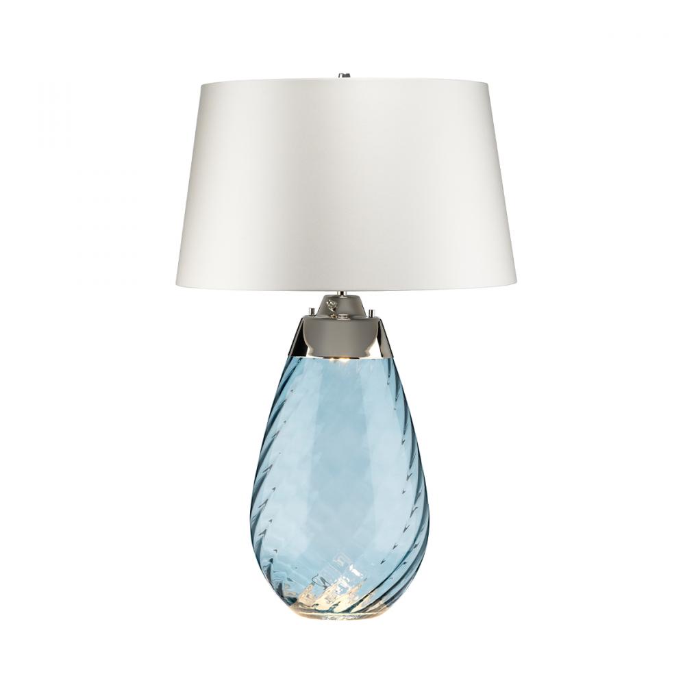 Lena Large Table Lamp in Blue with Off White Satin Shade