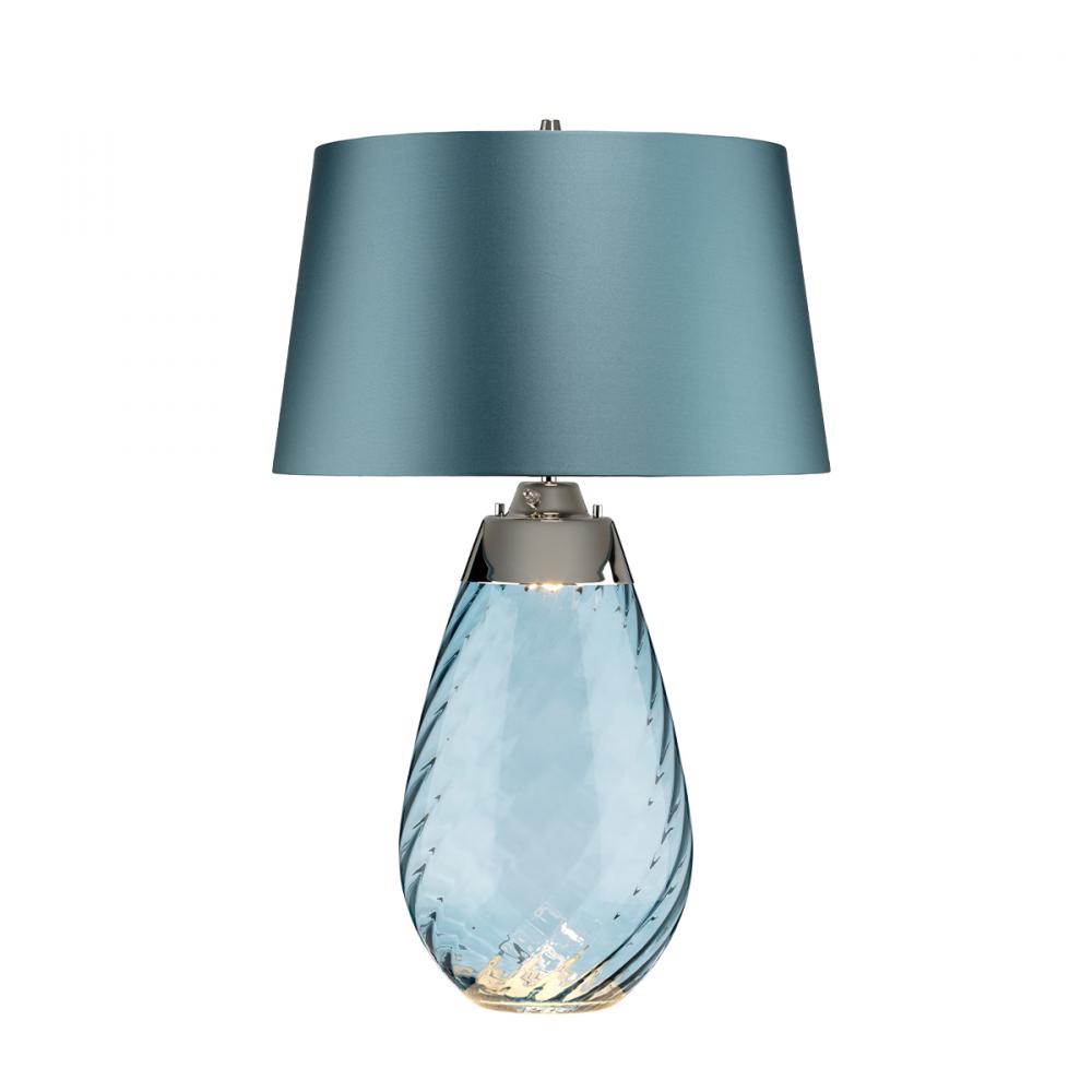 Lena Large Table Lamp in Blue with Blue Satin Shade