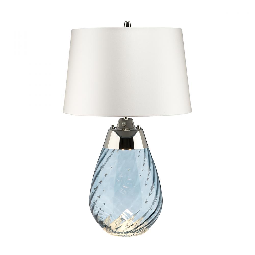 Lena Small Table Lamp in Blue with Off White Satin Shade