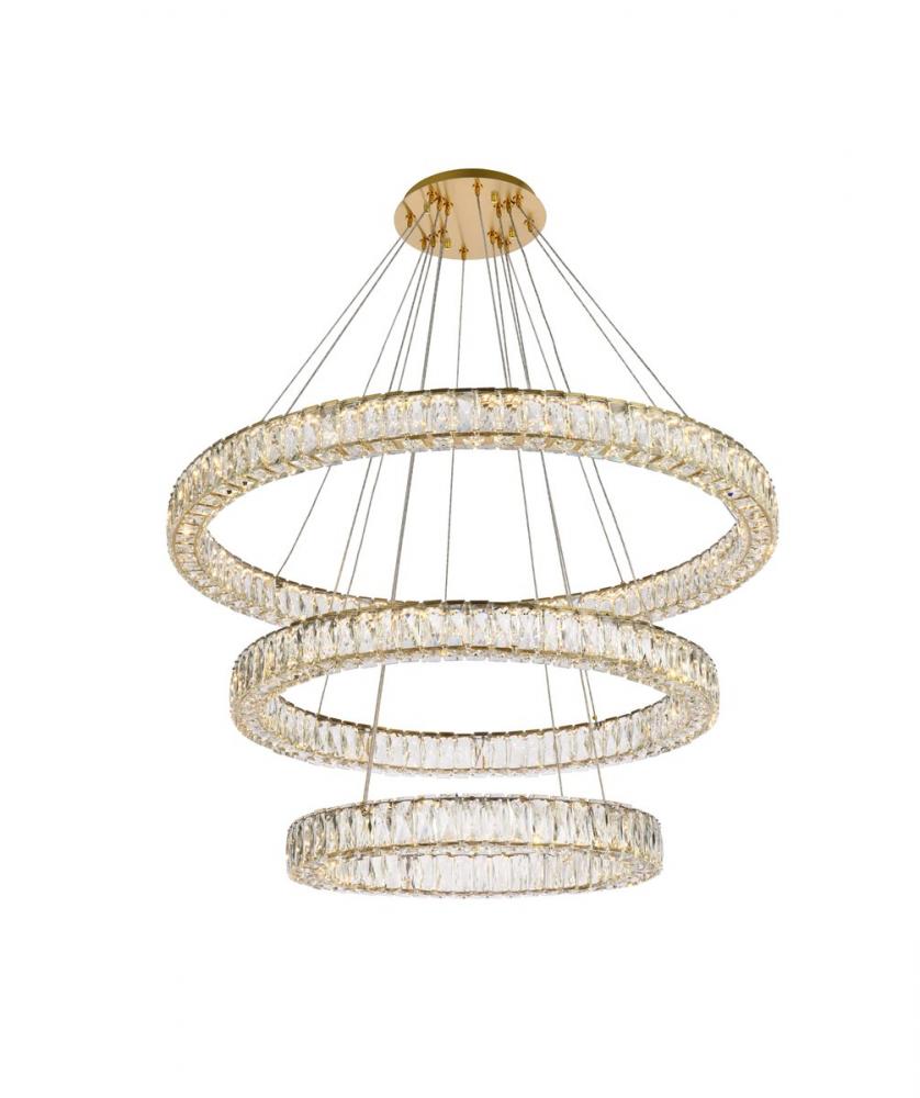 Monroe 41 inch LED triple ring chandelier in gold