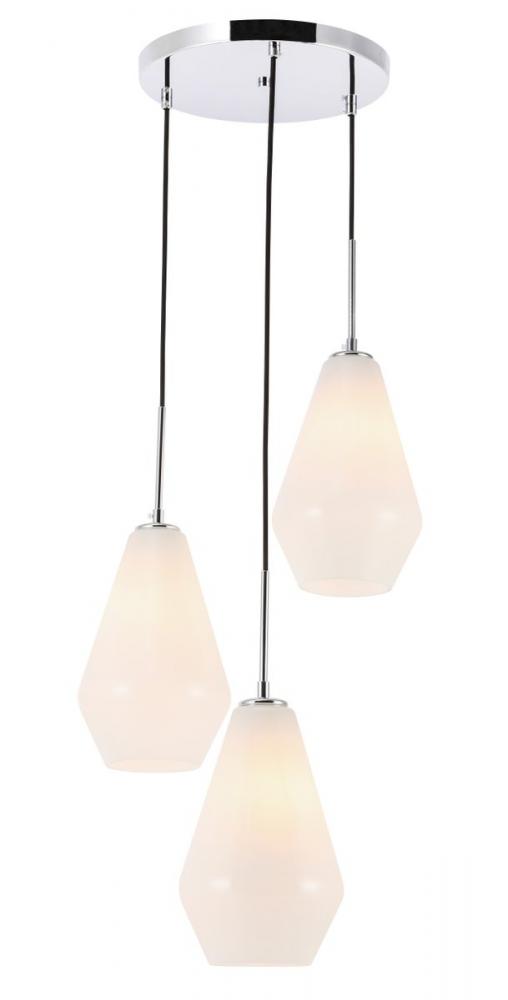 Gene 3 light Chrome and Frosted white glass pendant