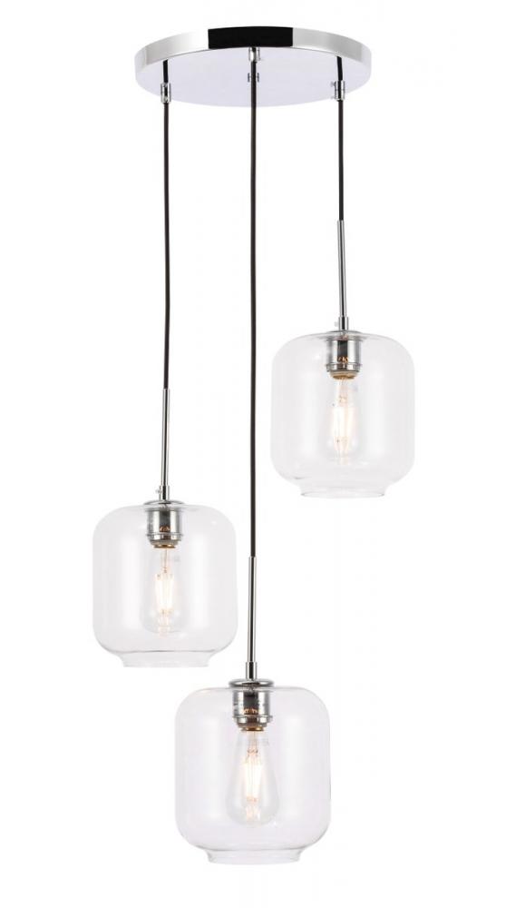 Collier 3 light Chrome and Clear glass pendant