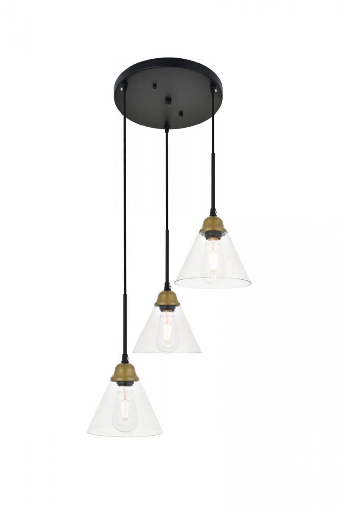 Histoire 3 light brass and black Pendant