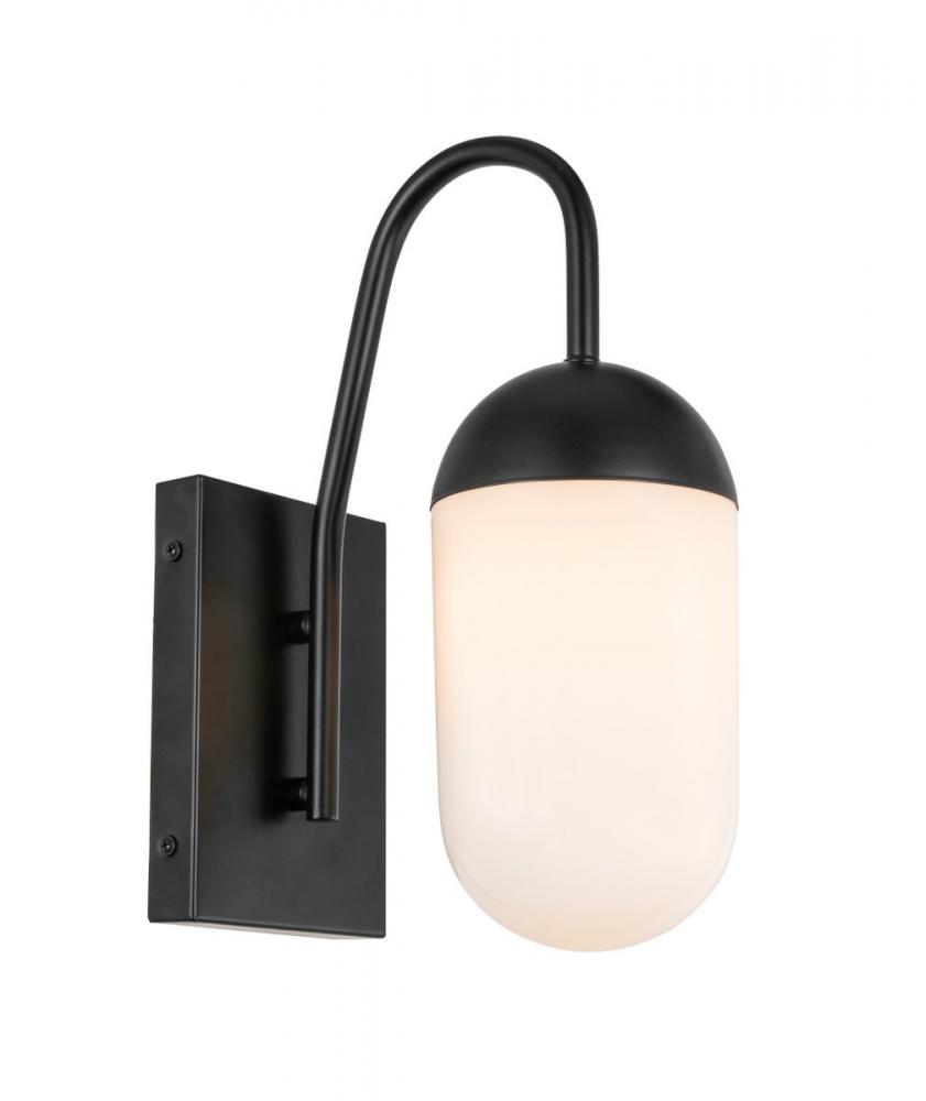 Kace 1 light Black and frosted white glass wall sconce