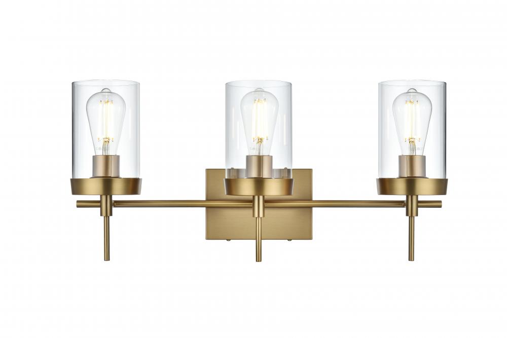 Wall sconce W24"x E5.8" x H11.3"L3 Satin Gold frame with Clear glass