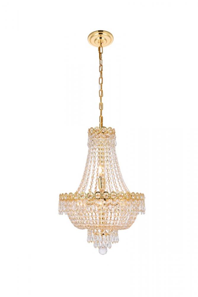 Century 8 light Gold Pendant Clear Royal Cut Crystal