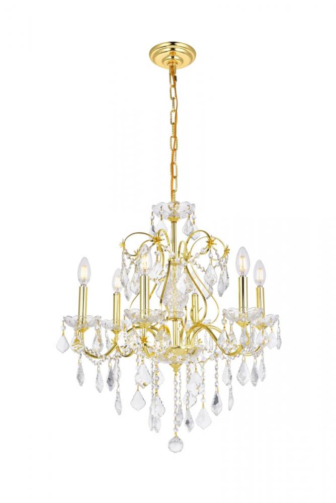 St. Francis 6 light Gold Chandelier Clear Royal Cut Crystal