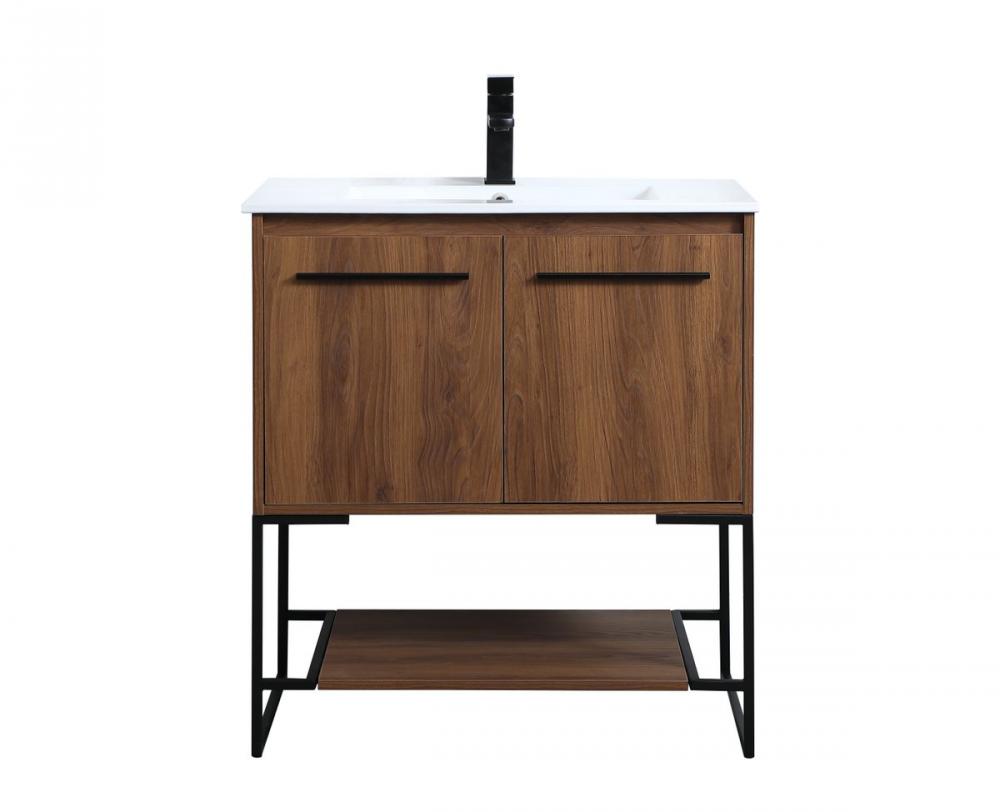 30 inch  Single Bathroom Vanity in Walnut Brown