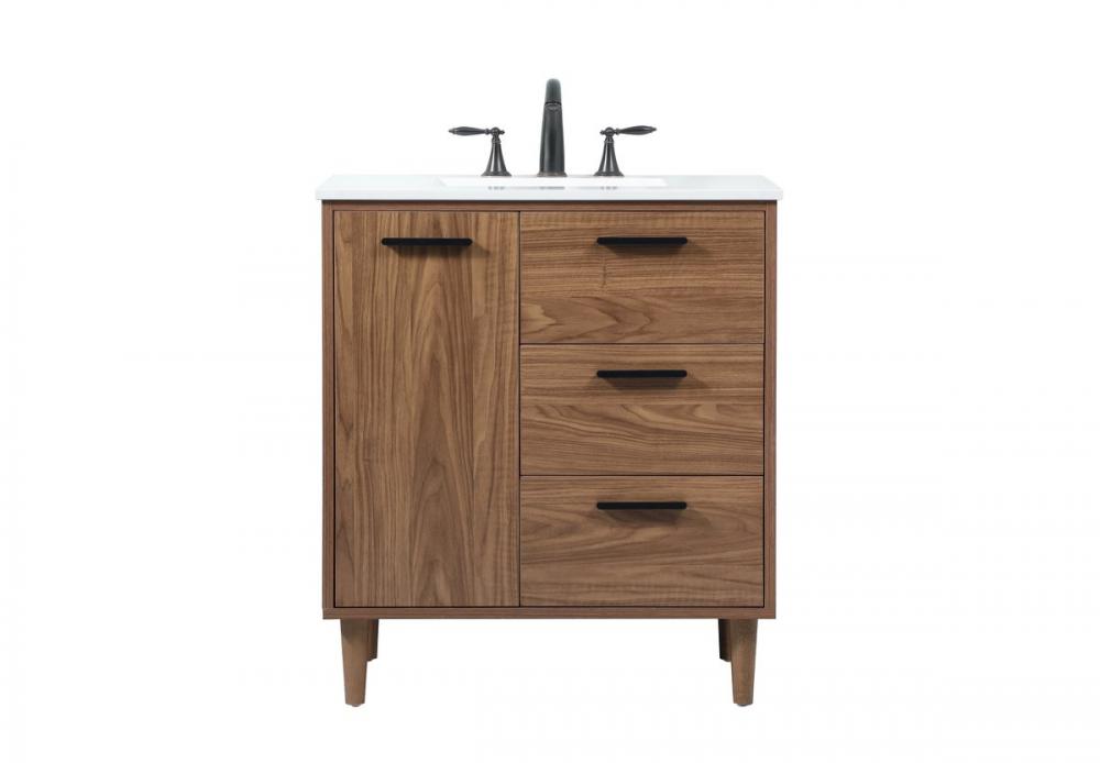 30 inch Single bathroom vanity in walnut brown
