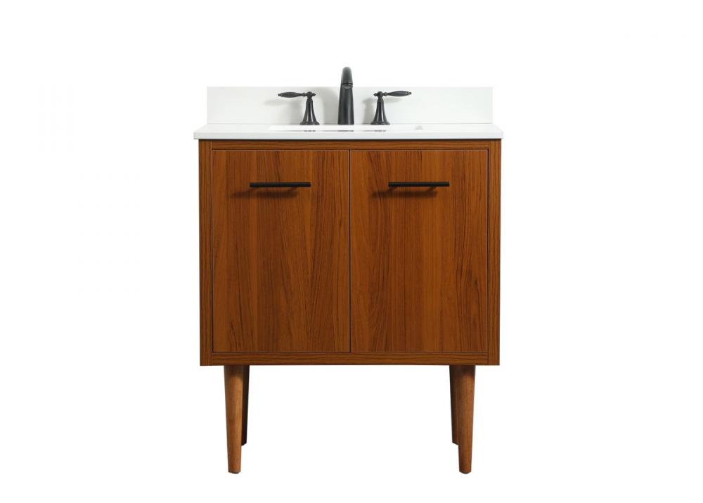 30 inch Single bathroom vanity in teak with backsplash