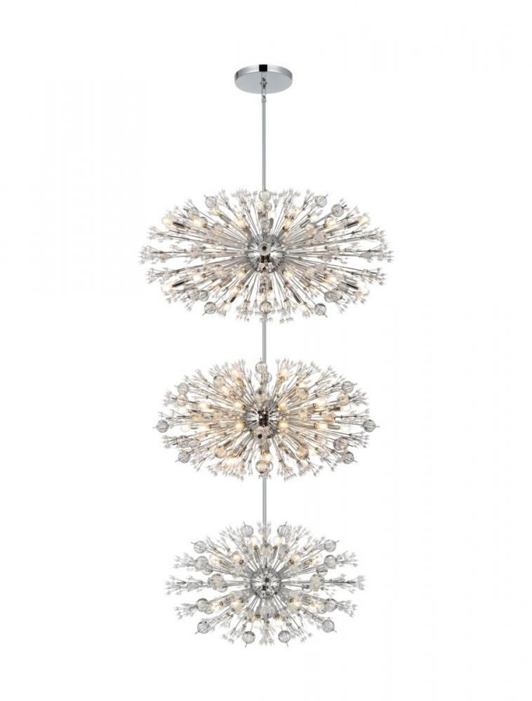 Vera 50 inch three tiers crystal starburst chandelier in chrome