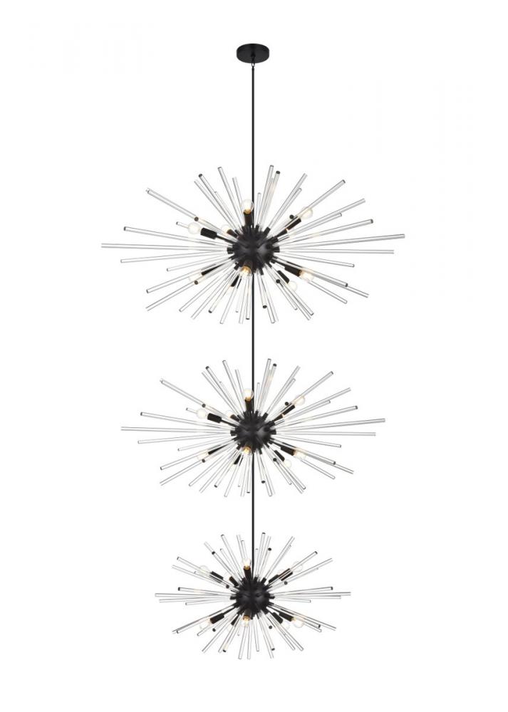 Sienna 46 inch three tiers crystal starburst chandelier in black