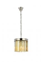 Elegant 1208D12PN-GT/RC - Sydney 3 light polished nickel Pendant Golden Teak (Smoky) Royal Cut Crystal