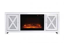 Elegant MF9903-F1 - 59 in. crystal mirrored TV stand with wood log insert fireplace