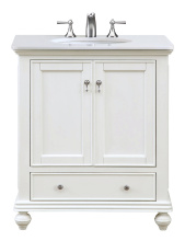 Elegant VF-1023-VW - 30 inch Single Bathroom vanity in Antique White with ivory white engineered marble