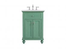 Elegant VF12324VM-VW - 24 inch Single Bathroom vanity in vintage mint with ivory white engineered marble