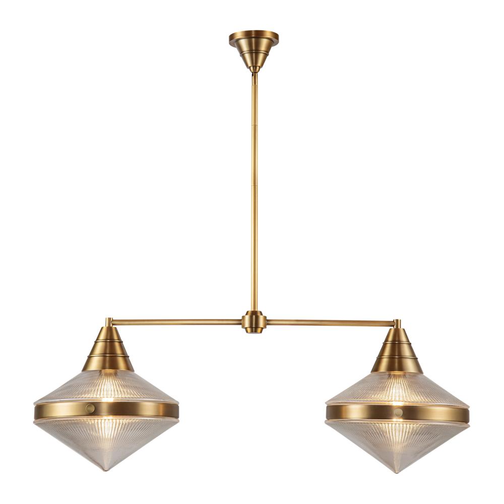 Willard 41-in Vintage Brass/Prismatic Glass 2 Lights Linear Pendant