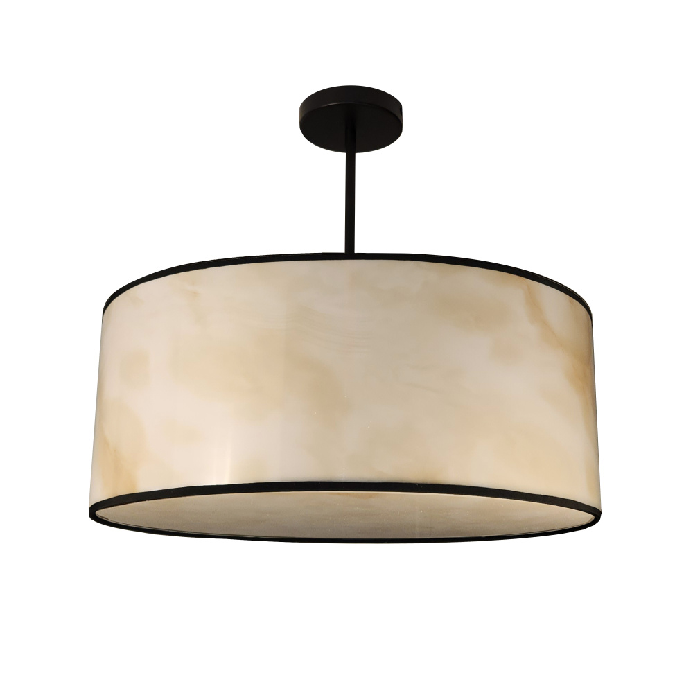4 Light Incandescent Pendant, Matte Black w/Marble Alabaster Shade