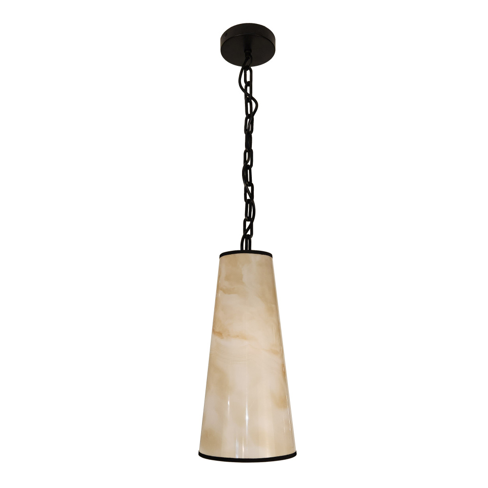 1 Light Incandescent Pendant, Matte Black w/Marble Alabaster Shade