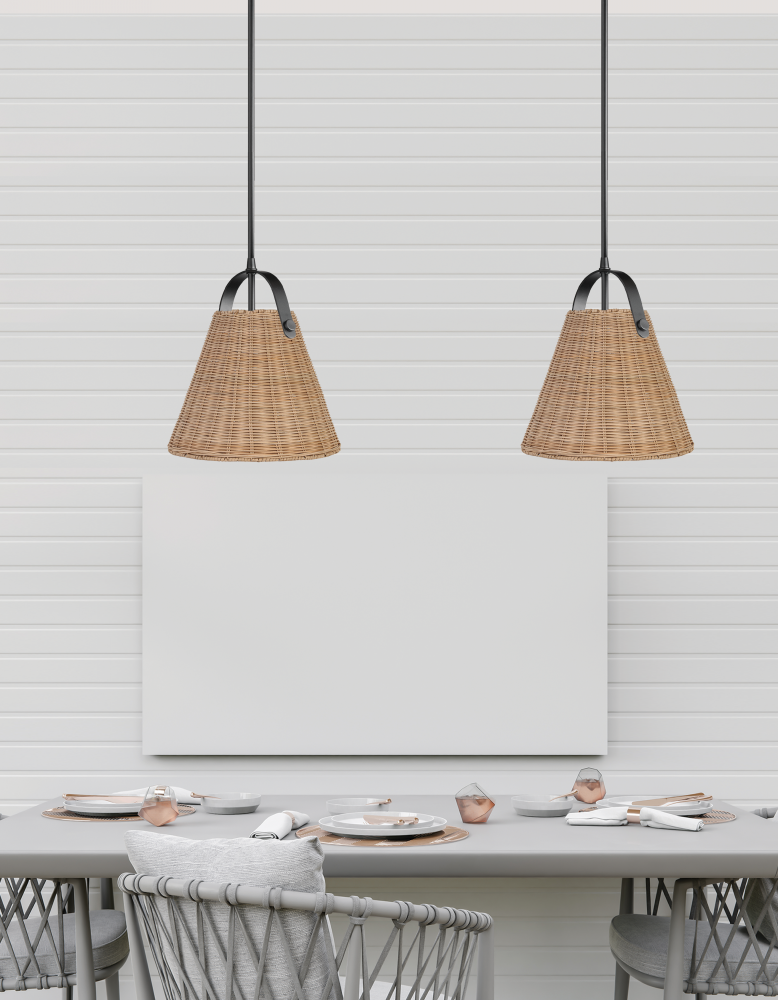 1LT Pendant, MB w/ Wicker Shade