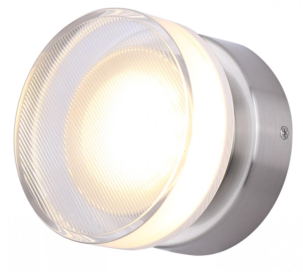 BENNI 5.375 in. 1 Light Brushed Nickel Integrated LED Wall Light with Clear Acrylic Shade