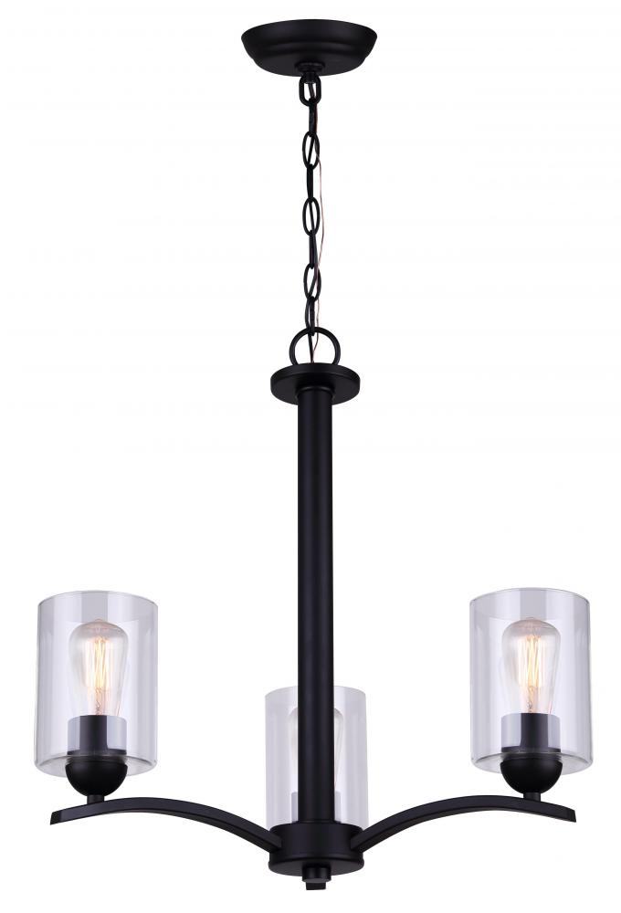 Hampton 3 Light Chandelier, Black Finish