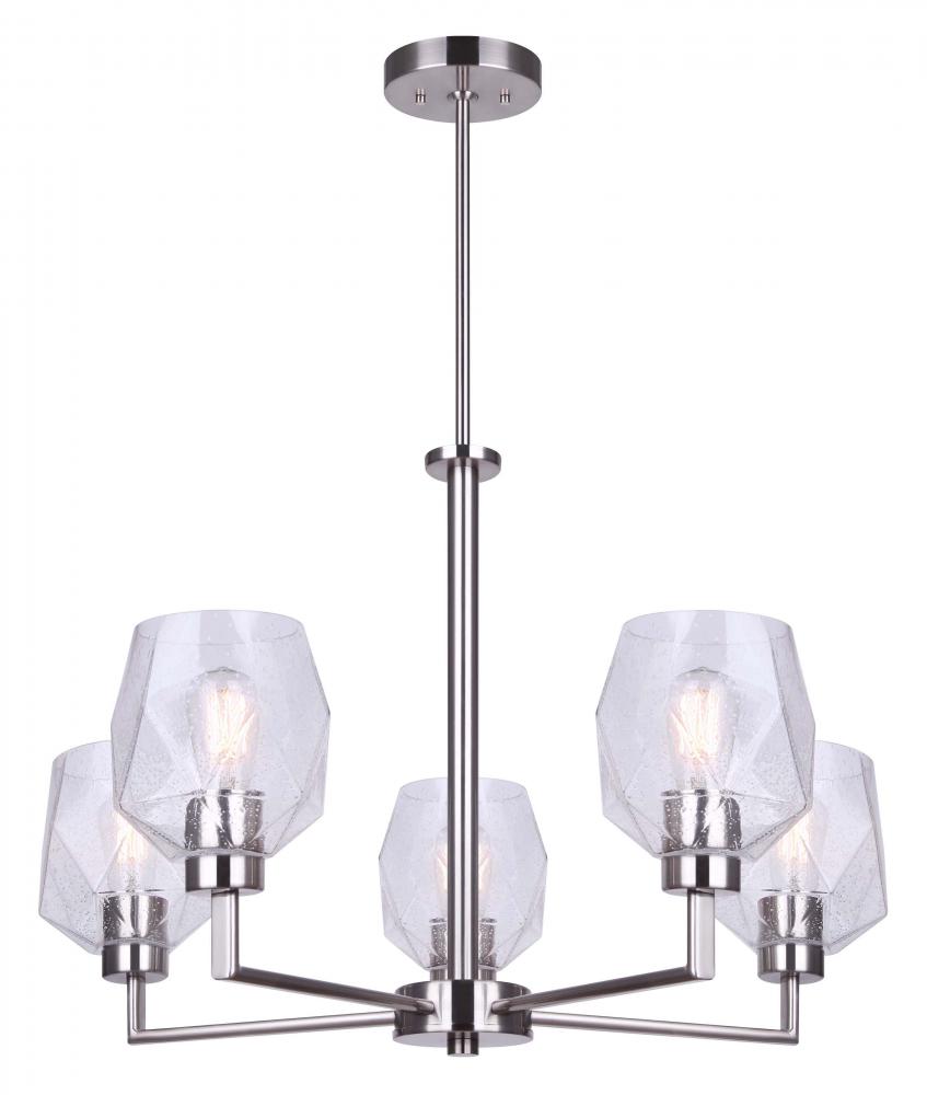 LENCI, ICH1070A05BN, 5 Lt Rod Chandelier, Seeded Glass, 60W Type A, 26.25" W x 24.5 - 66.5"