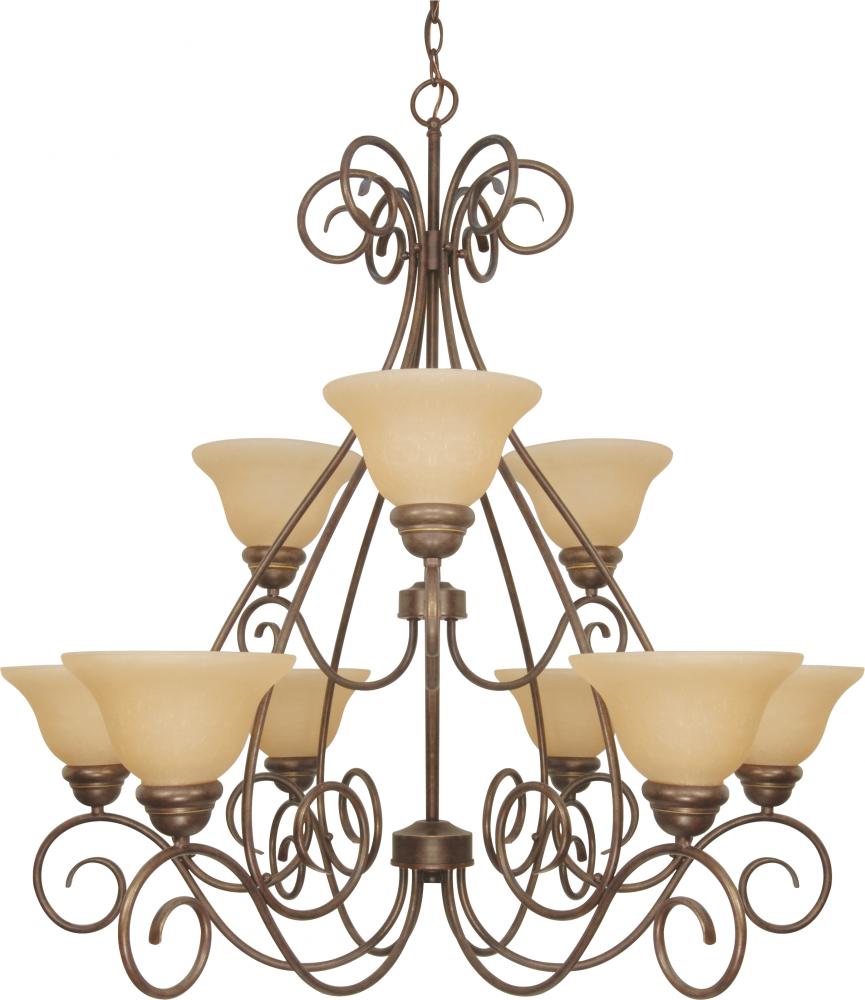 9-Light 2-Tier Chandelier in Sonoma Bronze with Champagne Glass