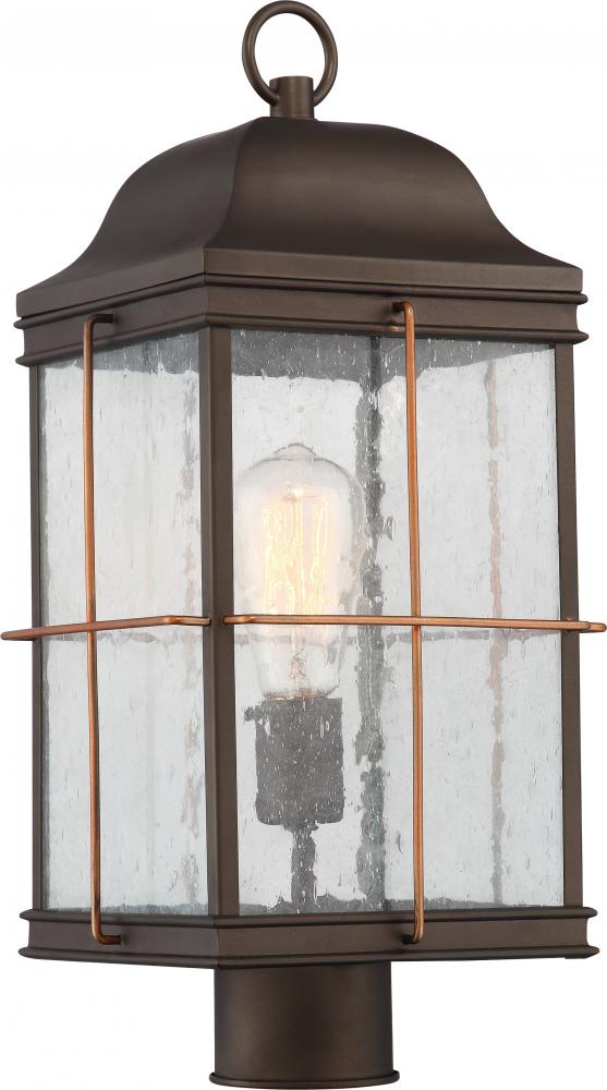 Howell - 1 Light Post Lantern with Clear Seeded Glass - Bronze Finish with Copper accents