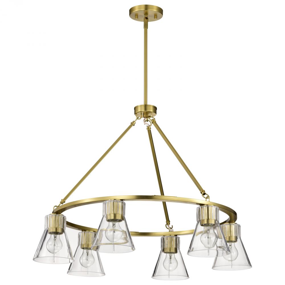 Gianna; 6 Light Chandelier; Vintage Brass Finish; Clear Glass