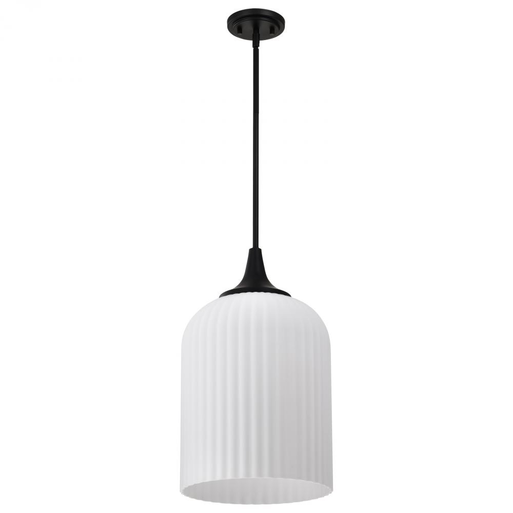 Solara; Pendant; Matte Black Finish; Frosted Ribbed Glass
