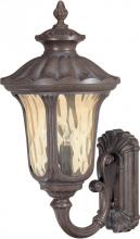 NUVO 60/2001 - 3-Light Large Outdoor Wall Lantern (Arm Up) in Fruitwood Finish and Amber Water Glass