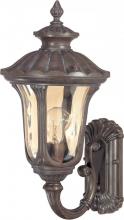 NUVO 60/2005 - 1-Light Small Outdoor Wall Lantern (Arm Up) in Fruitwood Finish and Amber Water Glass