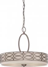 NUVO 60/4726 - Harlow - 4 Light Pendant with Khaki Fabric Shade - Hazel Bronze Finish
