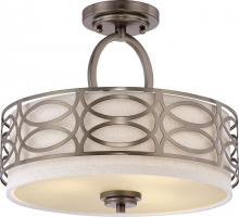 NUVO 60/4729 - Harlow - 3 Light Semi Flush with Khaki Fabric Shade - Hazel Bronze Finish