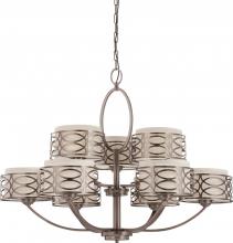 NUVO 60/4730 - Harlow - 9 Light Chandelier with Khaki Fabric Shades - Hazel Bronze Finish
