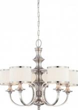 NUVO 60/4735 - Candice - 5 Light Chandelier with Pleated White Shades - Brushed Nickel Finish