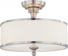 NUVO 60/4737 - Candice - 3 Light Semi Flush with Pleated White Shade - Brushed Nickel Finish