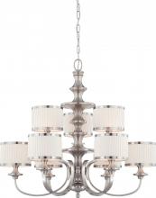NUVO 60/4739 - Candice - 9 Light Chandelier with Pleated White Shades - Brushed Nickel Finish