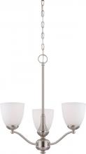 NUVO 60/5036 - Patton - 3 Light Chandelier (Arms Up) with Frosted Glass - Brushed Nickel Finish