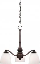 NUVO 60/5142 - Patton - 3 Light Chandelier (Arms Down) with Frosted Glass - Prairie Bronze Finish