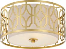 NUVO 60/5931 - Filigree - 2 Light Flushwith Beige Linen Shade - Natural Brass Finish