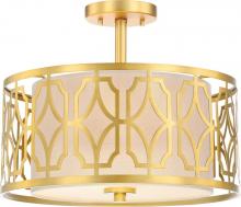 NUVO 60/5937 - Filigree - 2 Light Semi Flushwith Beige Linen Shade - Natural Brass Finish