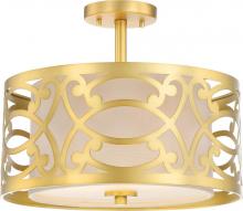NUVO 60/5967 - Filigree - 2 Light Semi Flushwith Beige Linen Shade - Natural Brass Finish